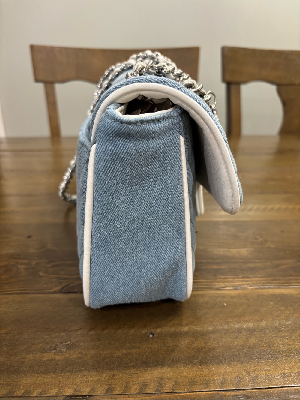 Karl Lagerfeld Agyness Light wash Denim Shoulder Bag - Picture 4 of 12